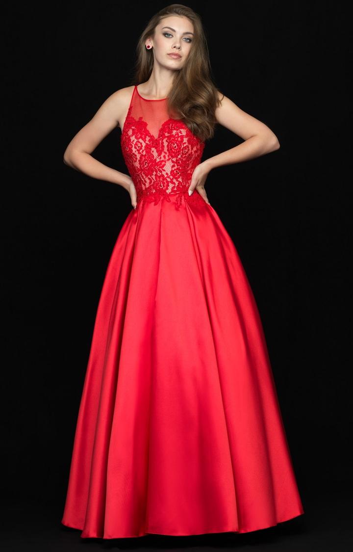 Madison James - 18-729 Sleeveless Illusion Lace Festooned Ballgown