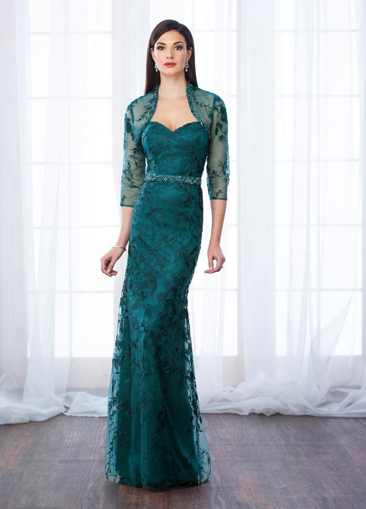 Cameron Blake - 217649 Strapless Lace Gown With Sheer Bolero Jacket