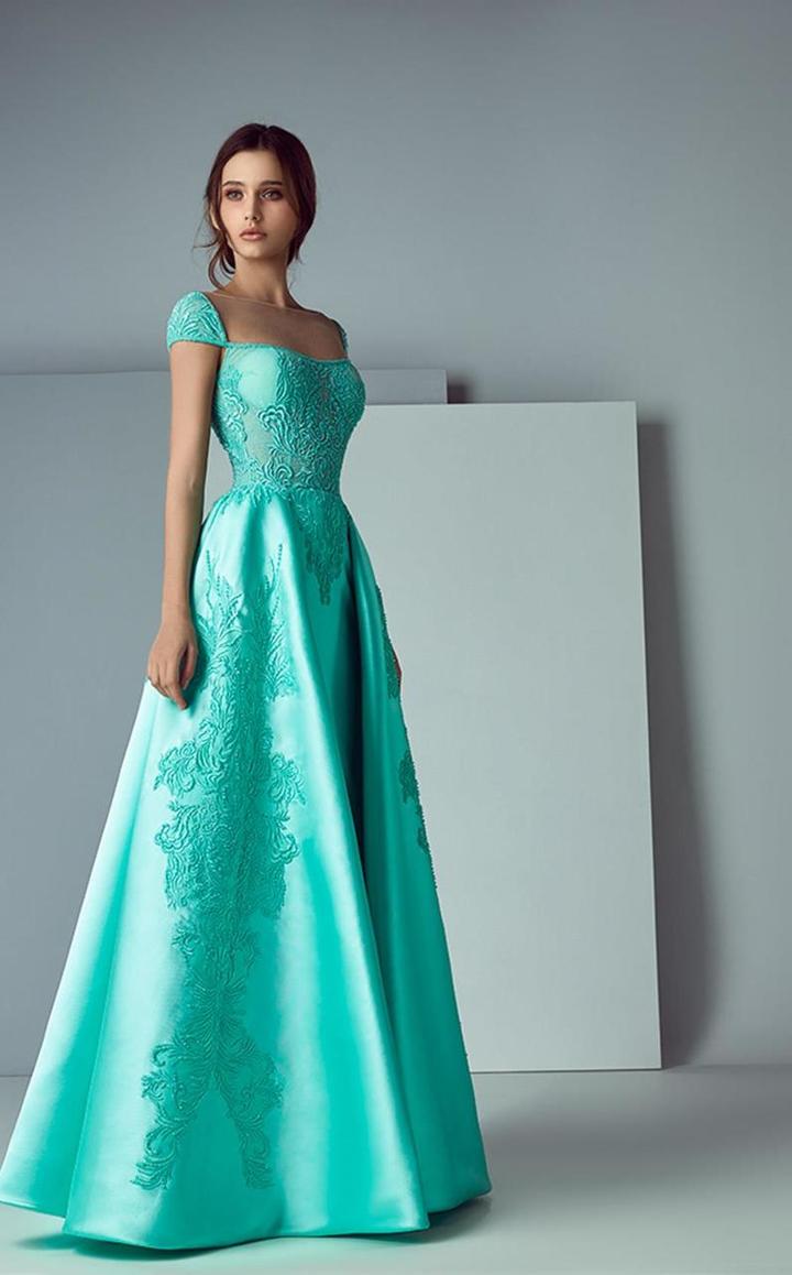 Saiid Kobeisy - 3179 Cap Sleeve Embroidered Illusion Gown