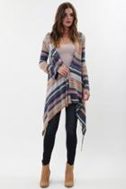 Goddis - Linsey Hooded Wrap W/ Fringe In Almond Willow