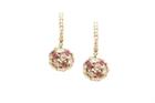 Tresor Collection - Rainbow Moon And Pink Tourmaline Origami Sphere Ball Earrings On A Dimaond Huggies In 18k Yellow Gold