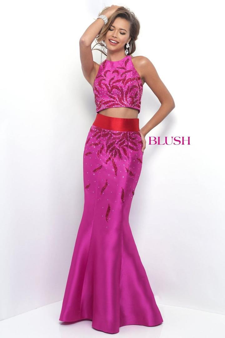 Blush - Jewel Toned Jewel Mikado Trumpet Gown 11319