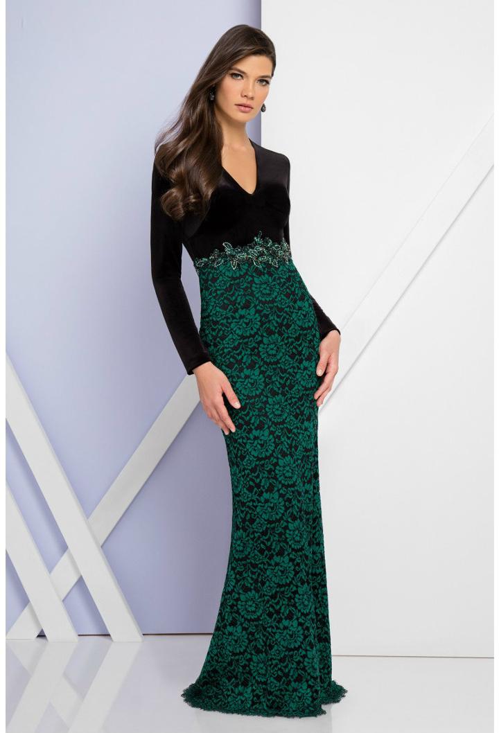 Terani Evening - 1722e4190 Long Sleeve V-neck Evening Gown