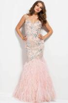 Jovani - 50218 Embellished Feathered Mermaid Gown