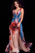 Jovani - 59406 Print Chiffon V Neck Prom Dress