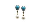 Tresor Collection - Turquoise, Pink Sapphire, White Sapphire & Pearl Earrings In 18k Yellow Gold