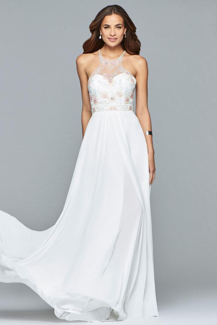 Faviana - 10043 Bejeweled Illusion Halter Chiffon Gown