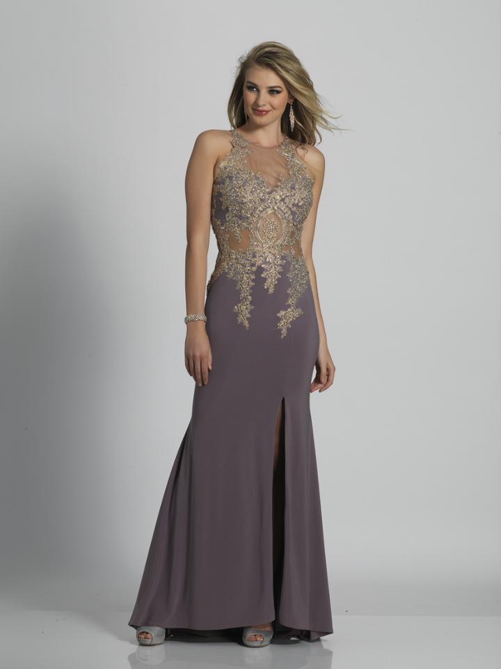Dave & Johnny - 1769 Illusion Halter Lace High Slit Gown