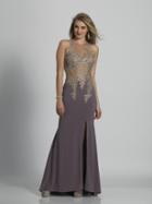 Dave & Johnny - 1769 Illusion Halter Lace High Slit Gown