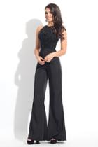 Rachel Allan Lbd - L1141 Embellished Illusion Jewel Jumpsuit