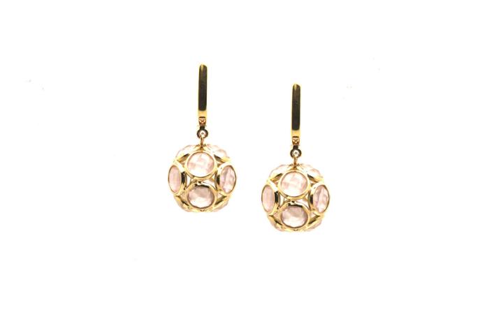 Tresor Collection - Rose Quartz Sphere Ball Earrings In 18k Yellow Gold