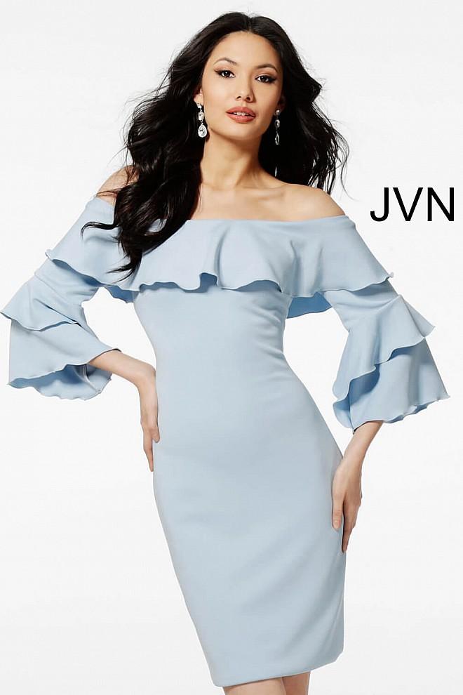 Jovani - Jvn62960 Ruffled Off-shoulder Trumpet Sleeve Sheath Dress