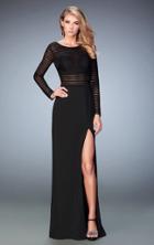 La Femme - 22539 Long Sleeve Sheer Striped Evening Gown