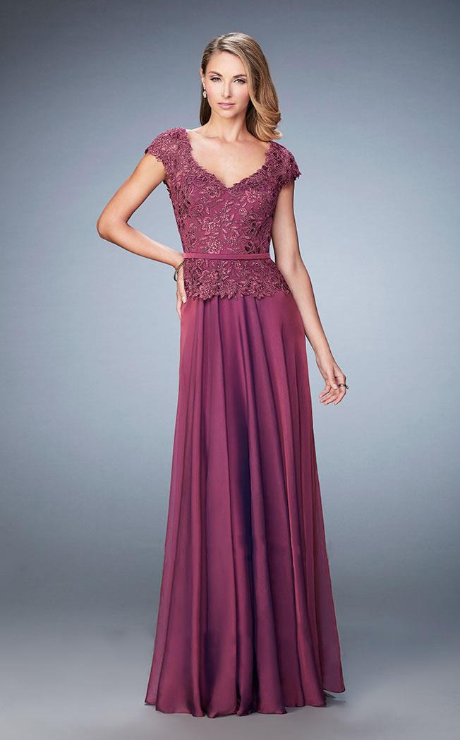 La Femme - 23085 Rosette Peplum Chiffon Gown