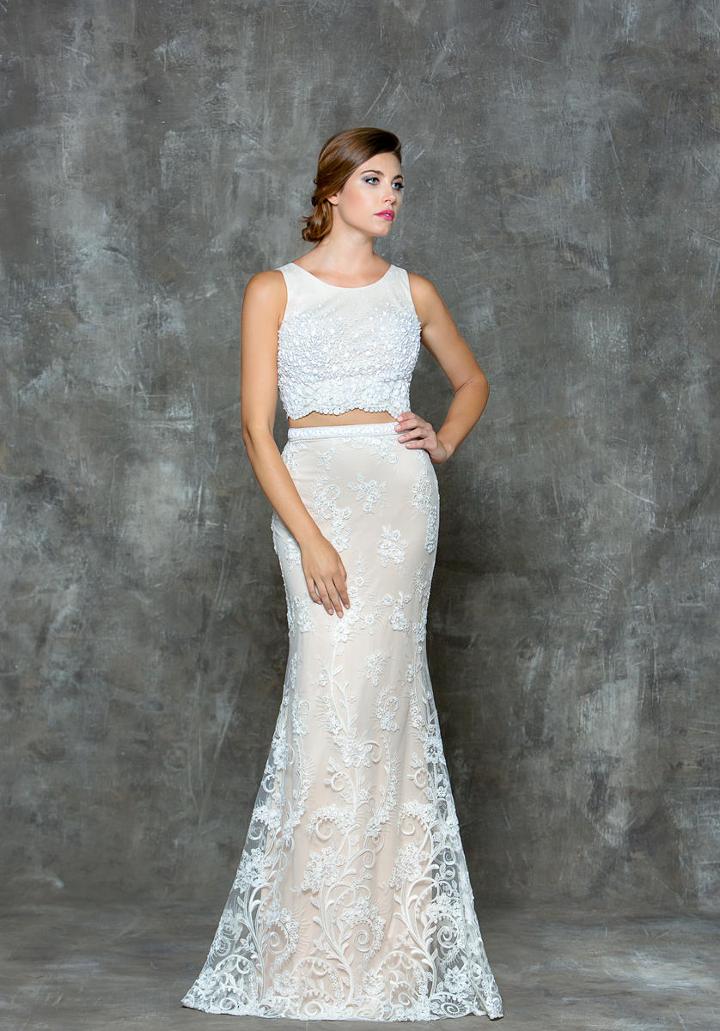 Glow By Colors - G680 Lace Jewel Neck Sheath Dress