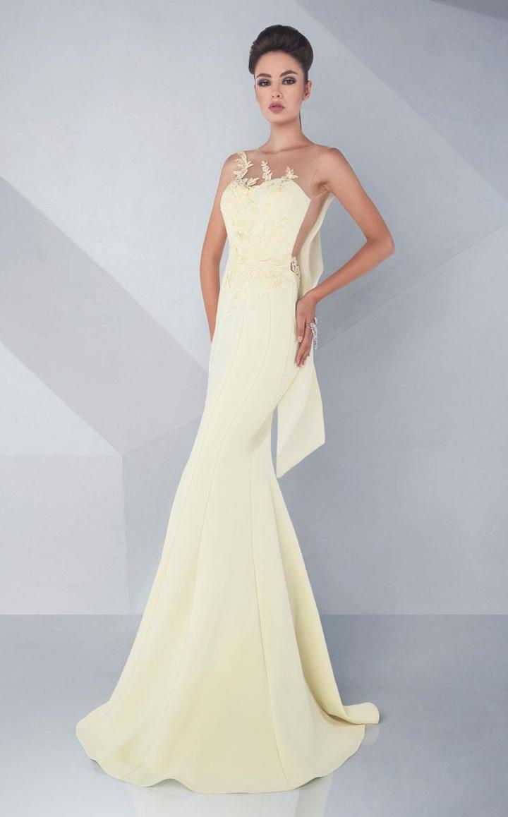 Mnm Couture - Illusion Jewel Neck Trumpet Dress G0614