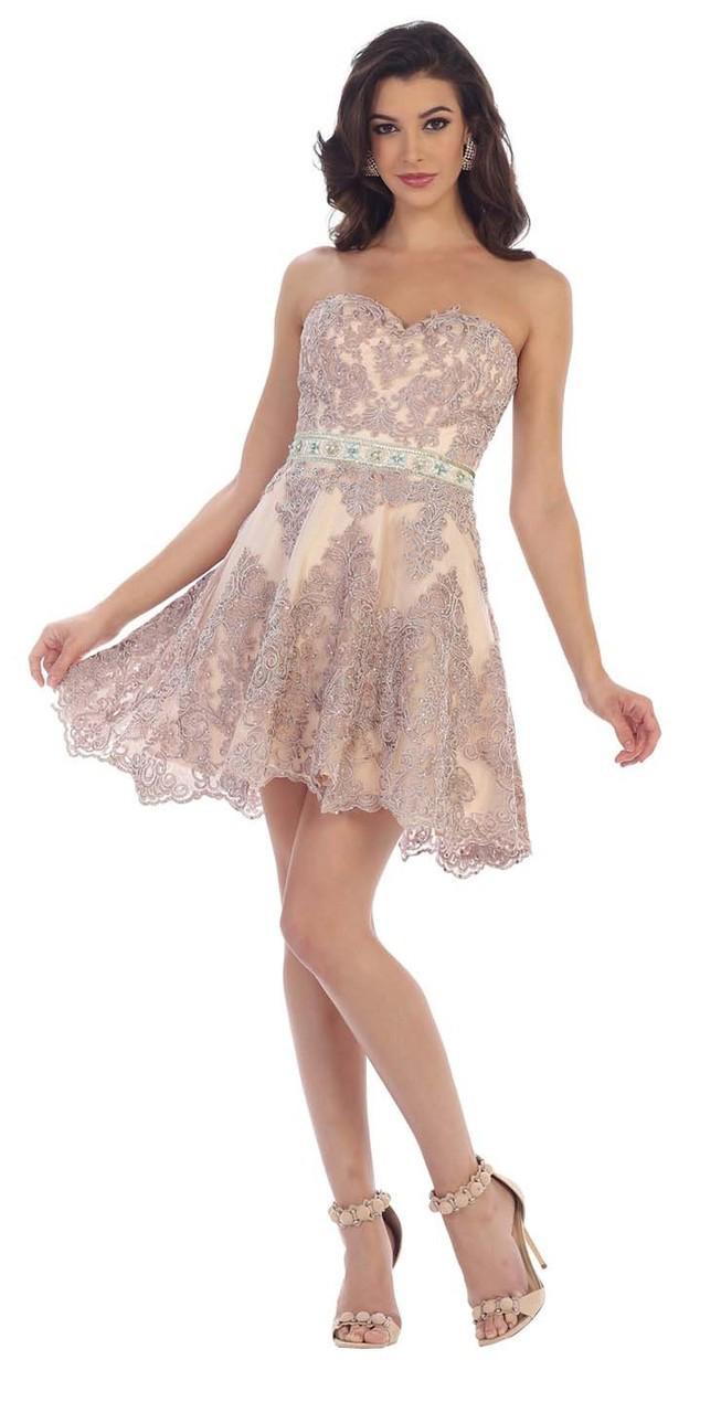 May Queen - Mq1461 Strapless Embellished Cocktail Dress