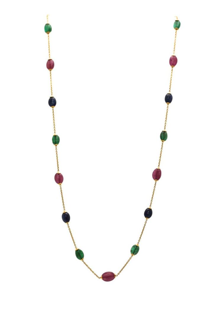 Tresor Collection - Emerald, Ruby & Sapphire Necklace In 18k Yellow Gold
