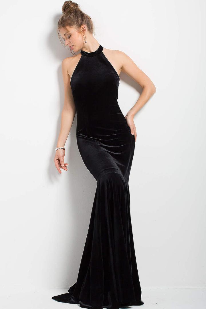 Jovani - 51680 High Halter Velvet Mermaid Gown