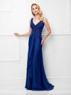 Montage By Mon Cheri - Lace Illusion A-line Gown In Sapphire 117909