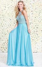 Shail K - Beaded Halter Neck Chiffon A-line Dress 4038