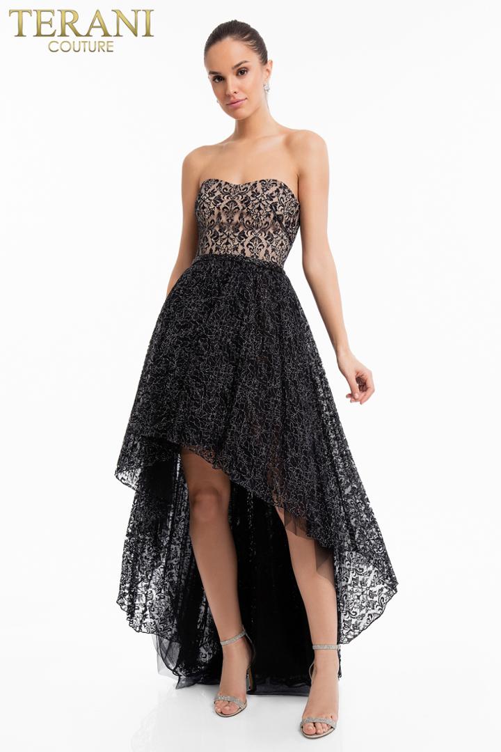 Terani Couture - 1822c7047 Metallic Lace High Low Cocktail Dress