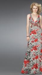 La Femme - Printed Long Dress With Back Cut Outs