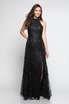 Milano Formals - E2241 Floral High Halter Sheer Overskirt Lace Gown