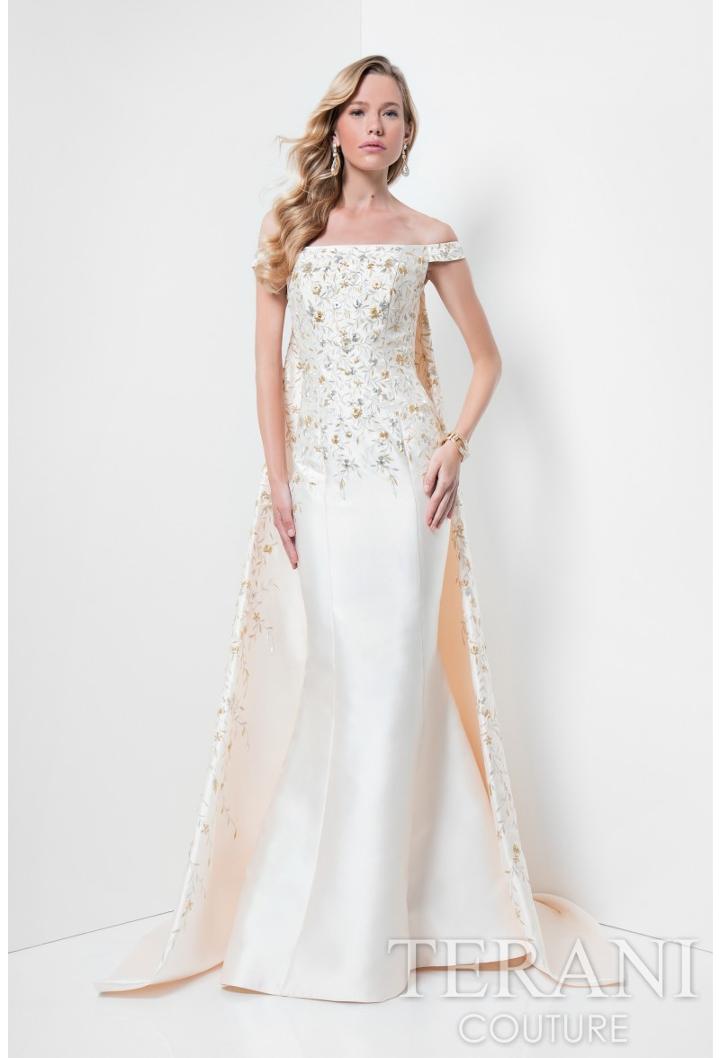 Terani Evening - Embroidered Off Shoulder With Cape Mermaid Gown 1711m3517