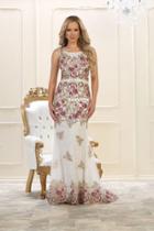 May Queen - Multi-colored Floral Lace Bateau Sheath Gown