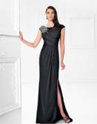 Montage By Mon Cheri - Beaded Draped Sheath Gown