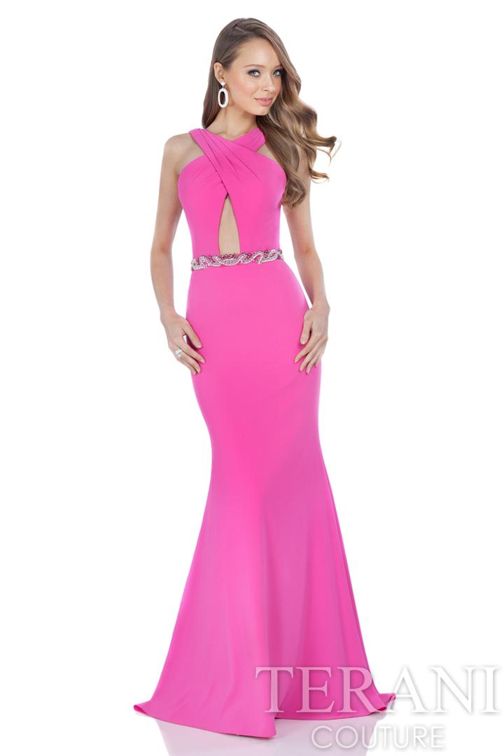 Terani Evening - Stunning Crisscross Halter Evening Dress 1612p0504