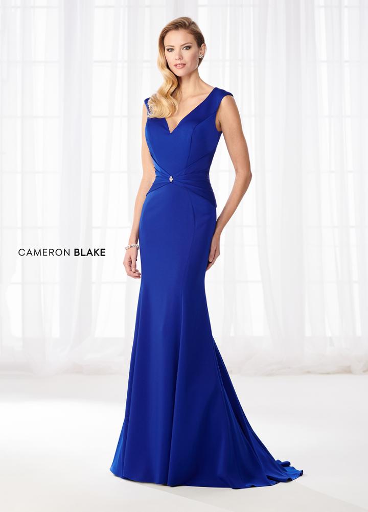 Cameron Blake - 218622w Long V-neck Trumpet Dress With Train