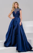 Jovani - 37453 Beaded Ruched Cap Sleeve Long Gown