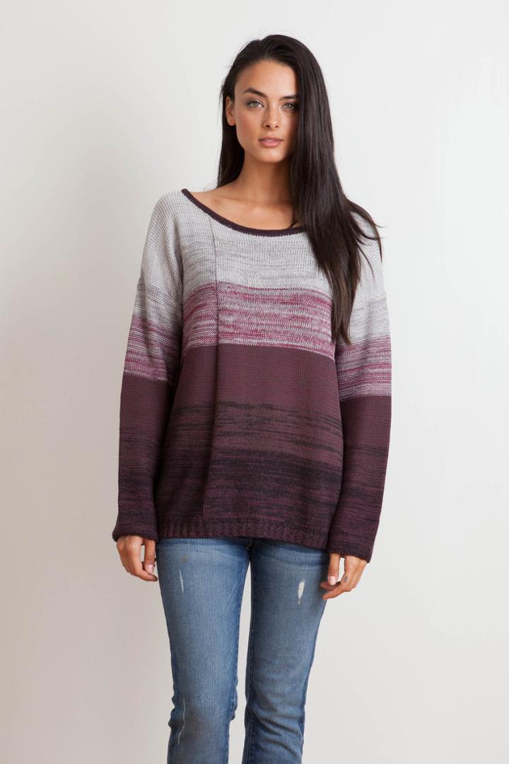 Goddis - Leah Stripe Pullover In Merlot Fade