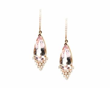 Tresor Collection - 18k Rose Gold Morganite And Diamond Tear Drop Earrings 1407262468