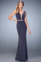 La Femme - 22267 Sheered Plunging Neckline Evening Gown