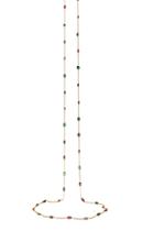 Tresor Collection - Multicolor Stones Marquise Long Necklace In 18k Yellow Gold