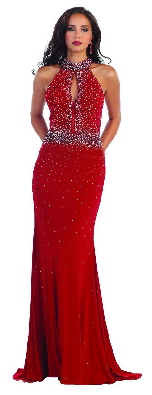 May Queen - Halter Neck Rhinestone Embellished Jersey Dress Rq7291
