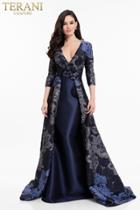 Terani Couture - 1821m7572 Three Tone Jacquard Floral Print Dress