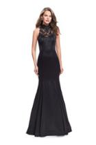 La Femme - 25792 Lace High Halter Satin Mermaid Dress
