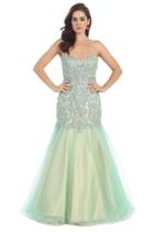 Sequined Strapless Mermaid Dress With Tulle Skirt