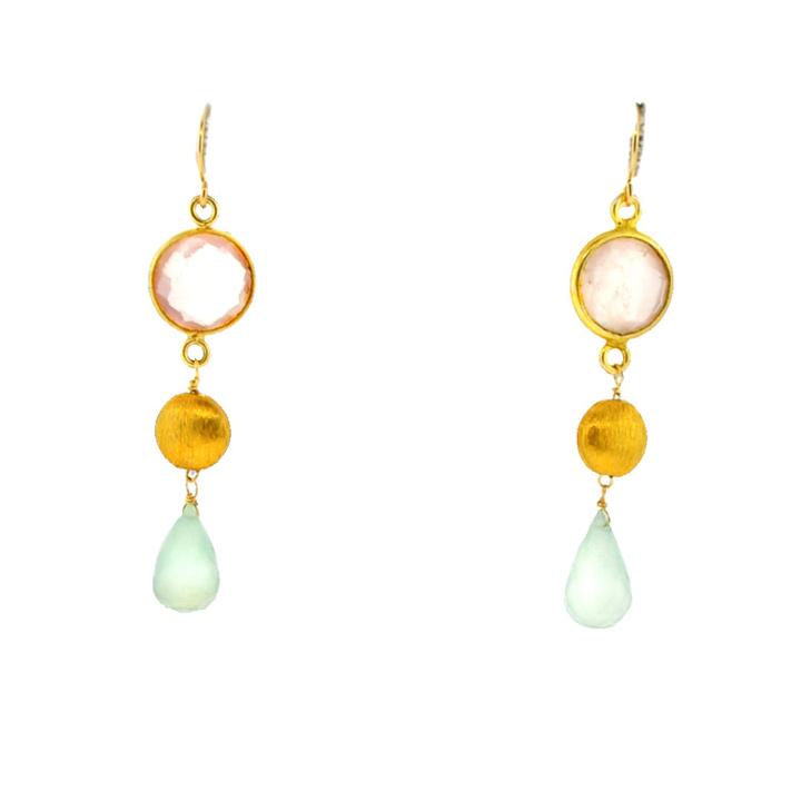 Mabel Chong - Rose Quartz And Chalcedony Drop Earrings