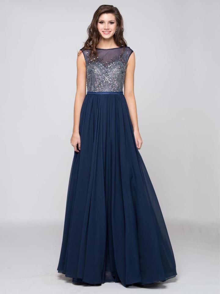 Colors Dress - 1586 Beaded Chiffon A-line Long Dress