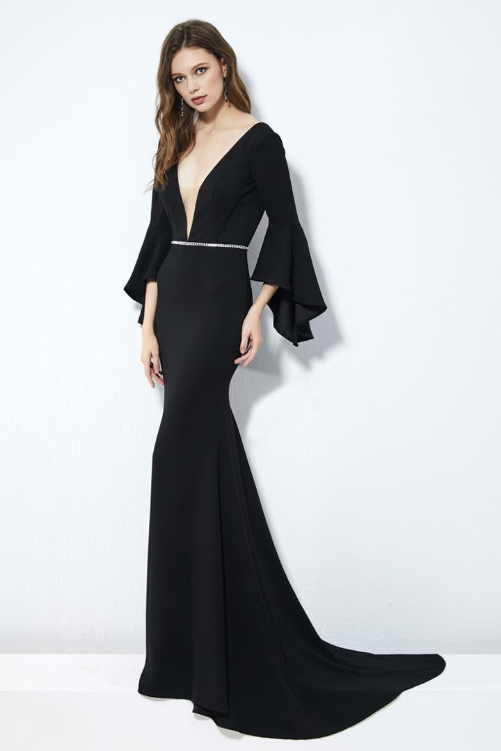 Angela And Alison - 81042 Fitted Plunging Trumpet Gown