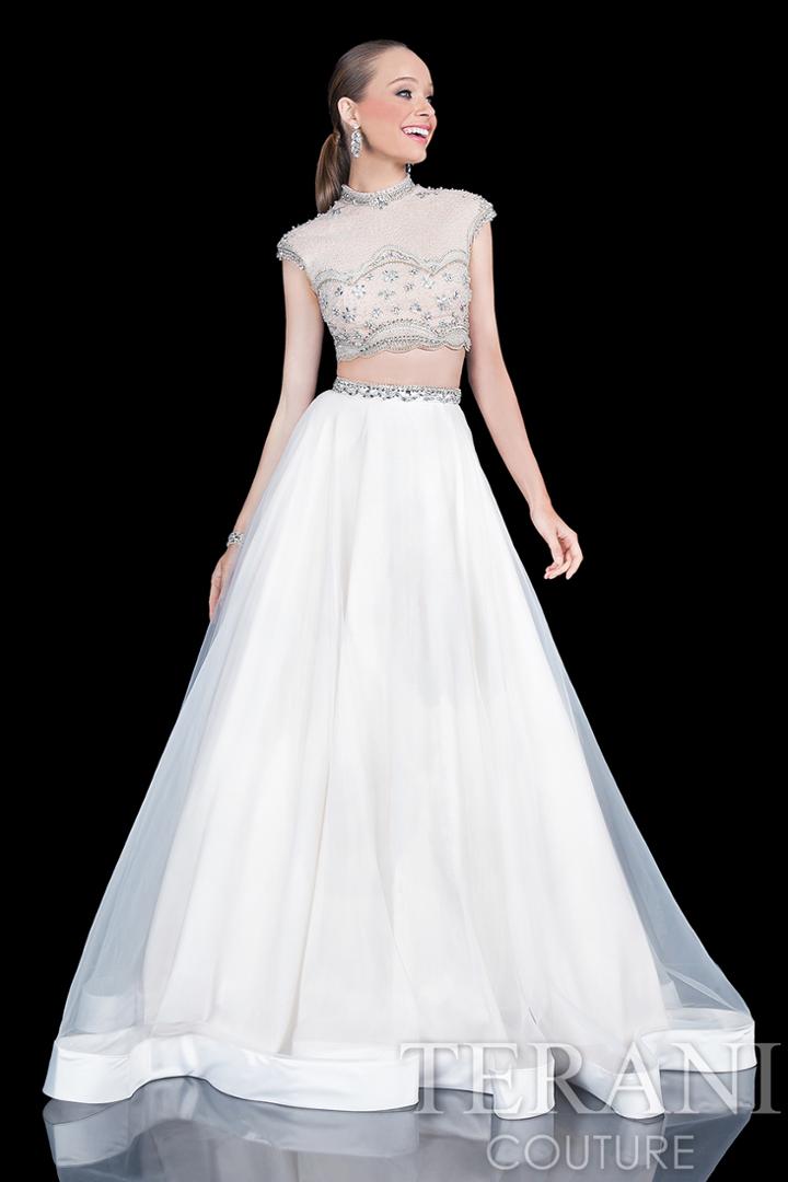 Terani Evening - Adorned Jewel Neck Two-piece A-line Organza Gown 1611p1007a