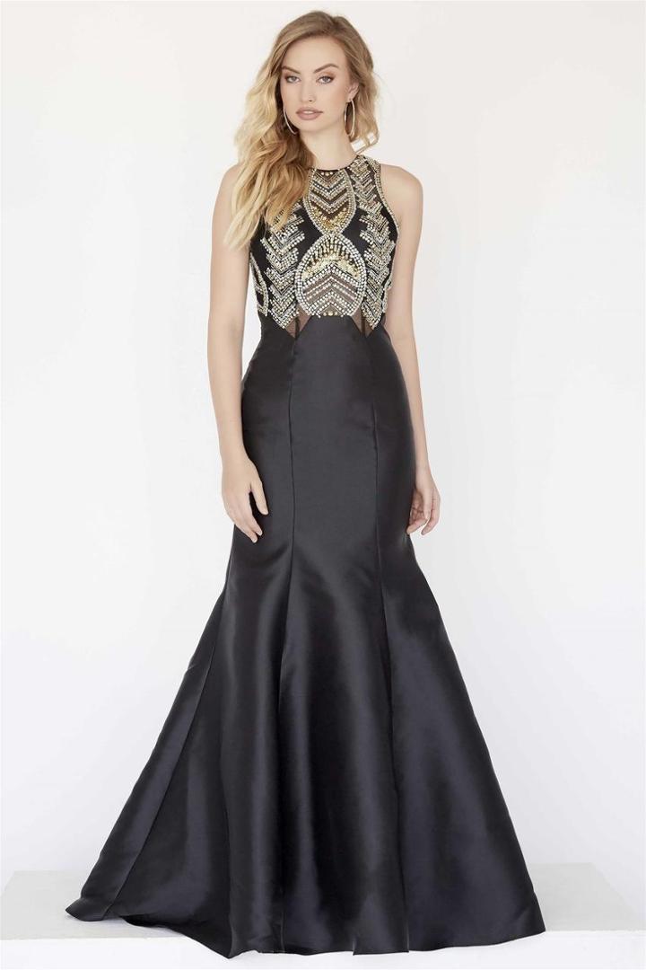 Jolene Collection - 18032 Sequined Halter Fitted Mermaid Gown