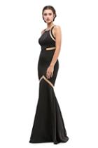 Eureka Fashion - Halter Satin Trumpet Dress With Sheer Panels