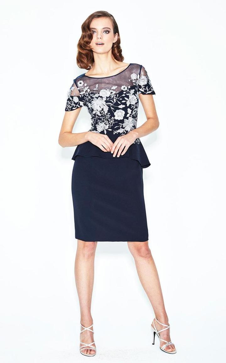 Daymor Couture - 567 Floral Illusion Bateau Neck Column Dress