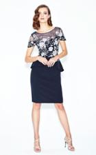 Daymor Couture - 567 Floral Illusion Bateau Neck Column Dress